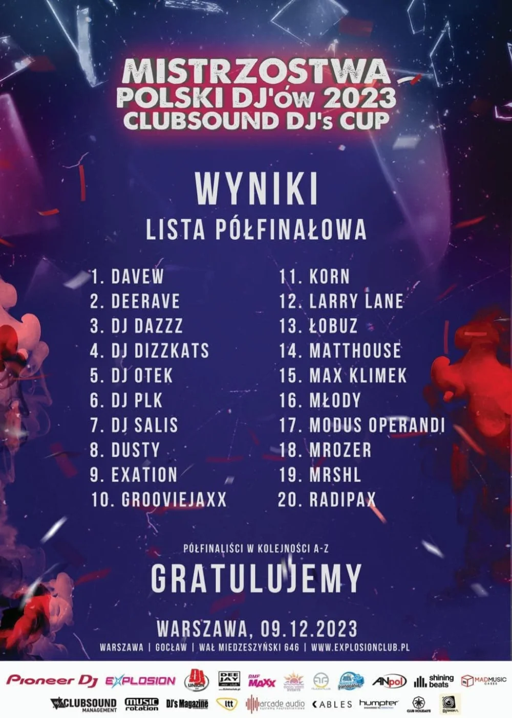Półfinaliści – Mistrzostwa Polski DJ'ów – ClubSound DJ's Cup 2023
