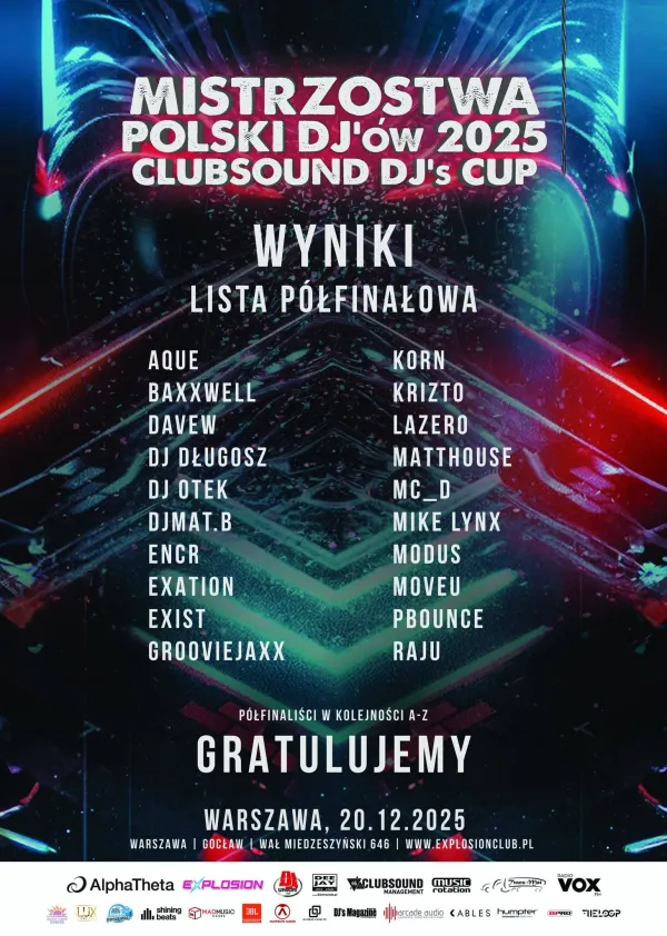 Lista półfinalistów Mistrzostw Polski DJ-ów Clubsound DJ’s CUP 2025